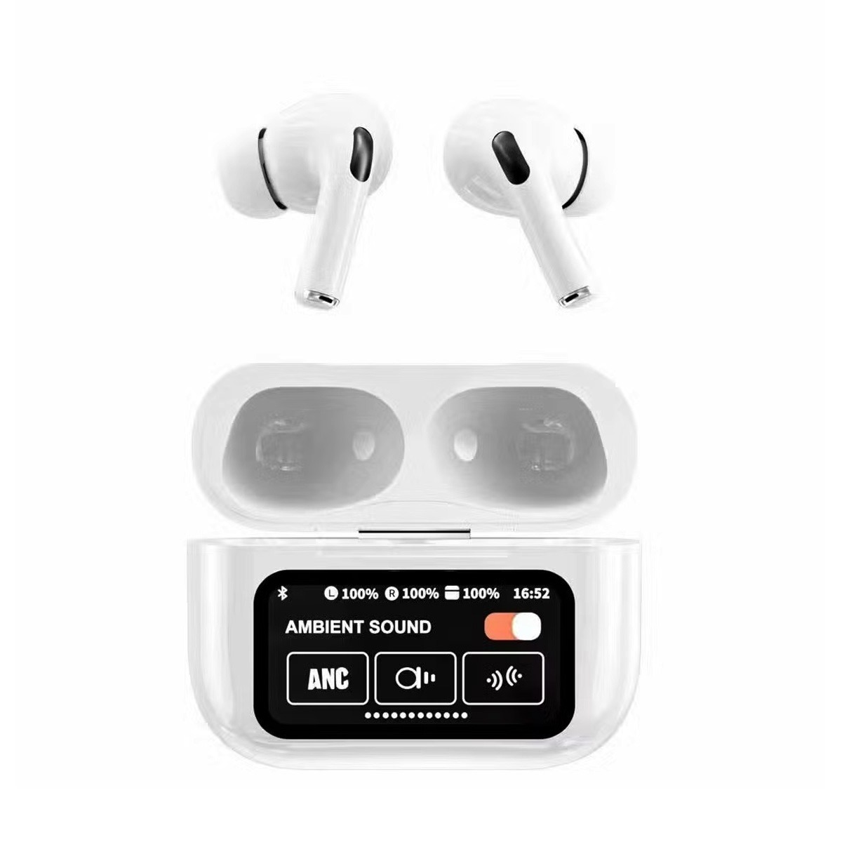 A9 Pro ANC Wireless Earbuds with LCD Smart Color Screen – Noise Cancelling, Touch Control, Long Battery Life